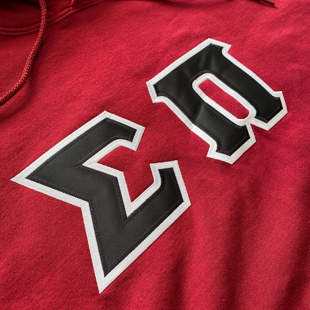 Sigma Pi Stitched Letter Hoodie | Garnet | Black with White Border