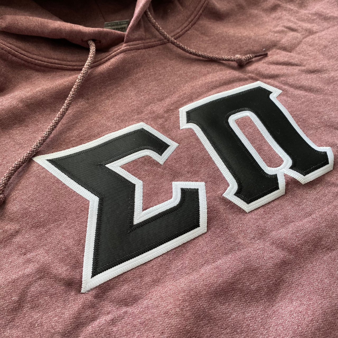 Sigma Pi Stitched Letter Hoodie | Heather Maroon | Black with White Border