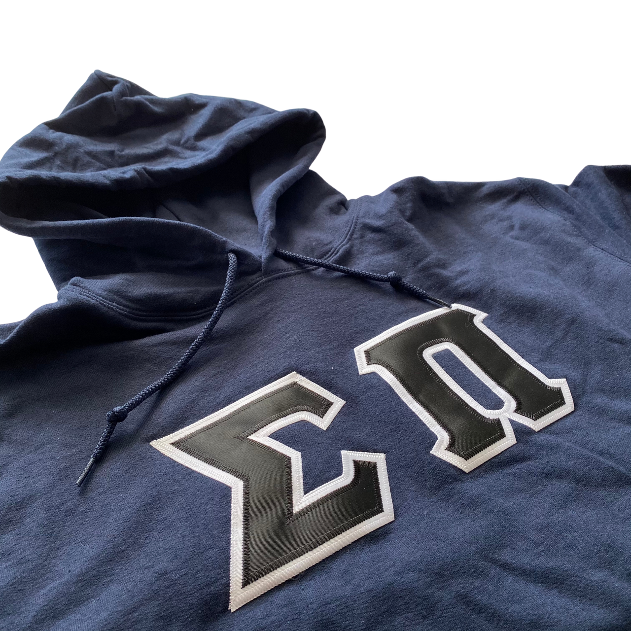 Sigma Pi Stitched Letter Hoodie | Navy | Black with White Border