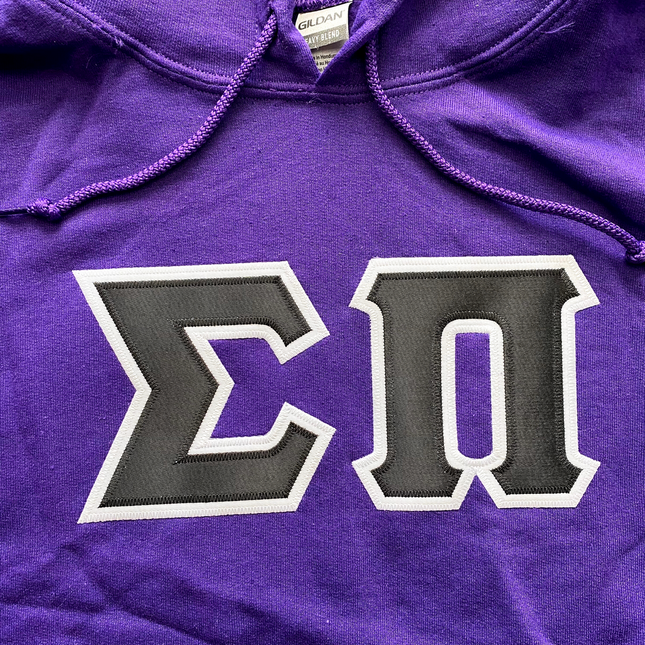 Sigma Pi Stitched Letter Hoodie | Purple | Black with White Border