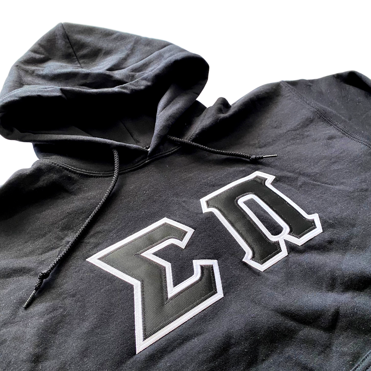 Sigma Pi Stitched Letter Hoodie | Black | Black with White Border