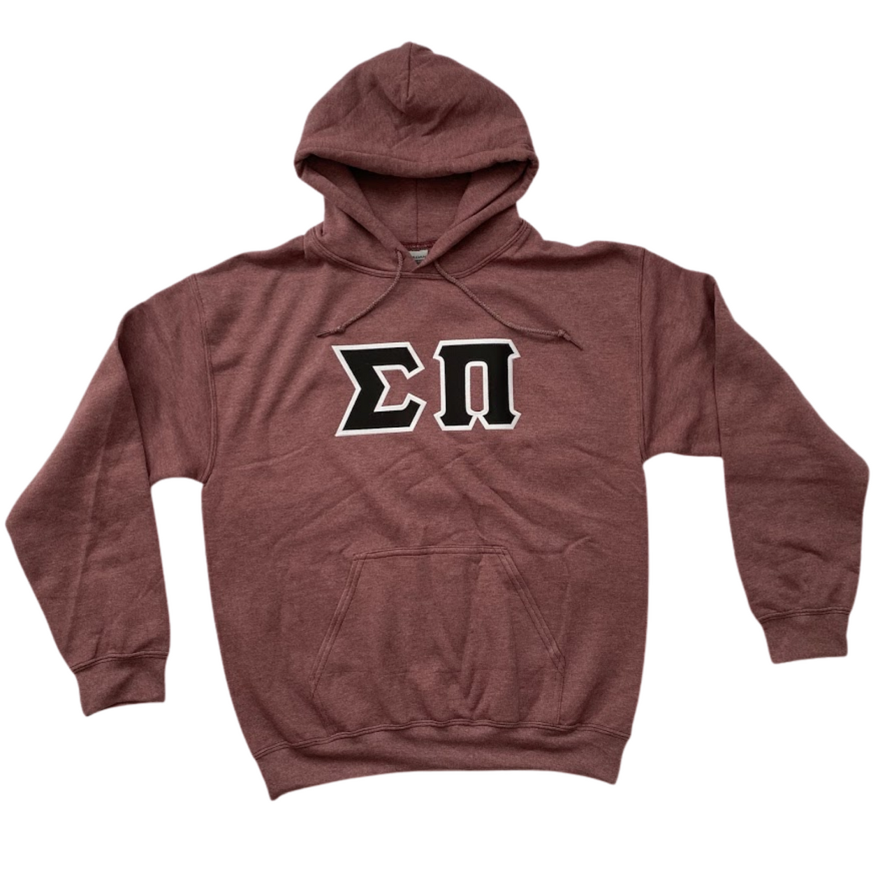 Sigma Pi Stitched Letter Hoodie | Heather Maroon | Black with White Border