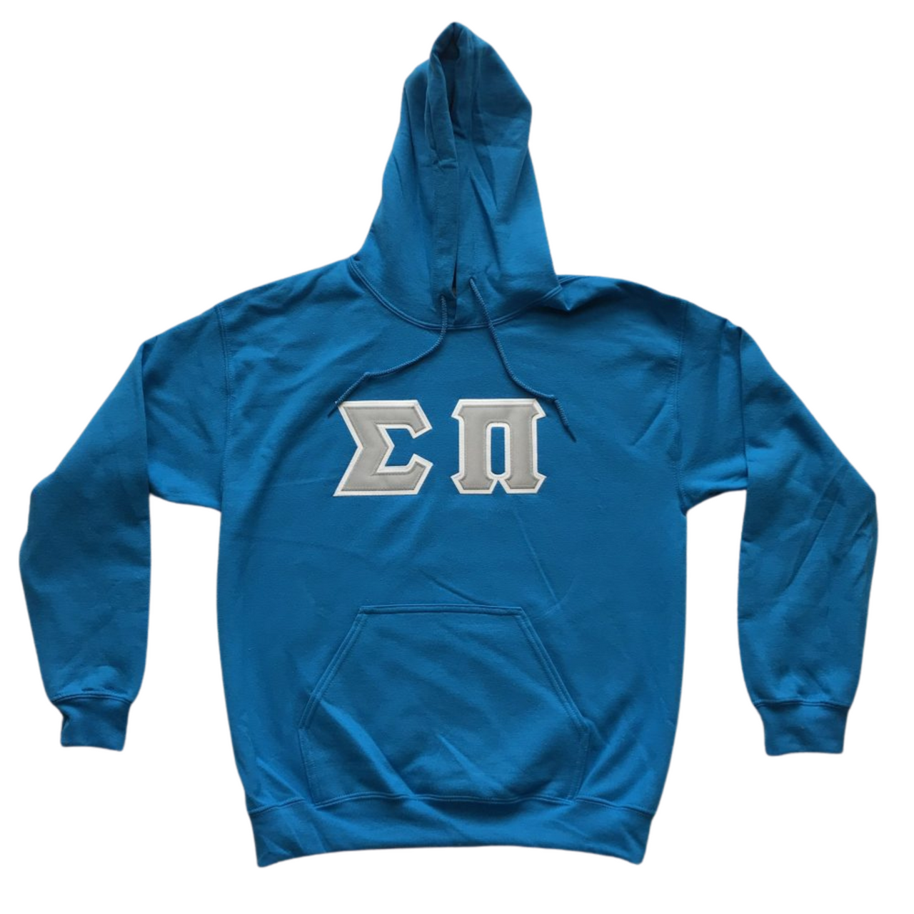 Sigma Pi Stitched Letter Hoodie | Sapphire | Gray with White Border