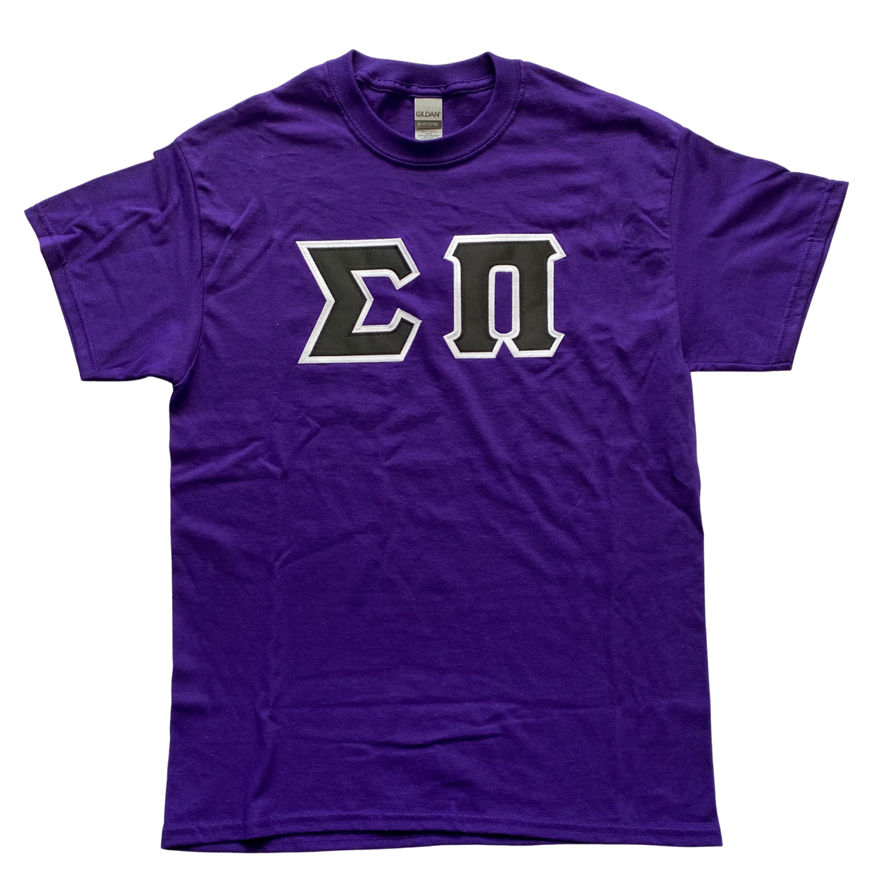 Sigma Pi Stitched Letter T-Shirt | Black Letters with White Border
