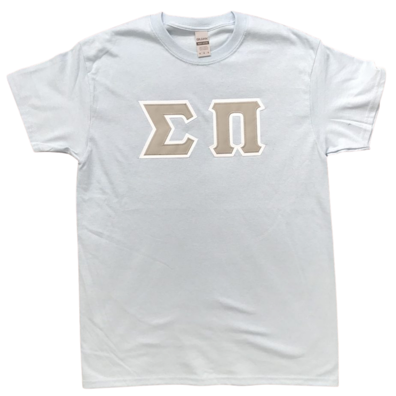 Sigma Pi Stitched Letter T-Shirt | Gray with White Border