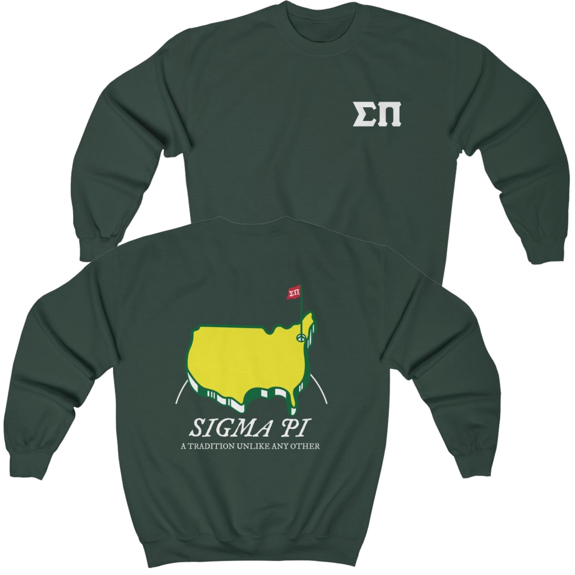 Green Sigma Pi Graphic Crewneck Sweatshirt | The Masters | Sigma Pi Graphic Crewneck Sweatshirt | The Masters