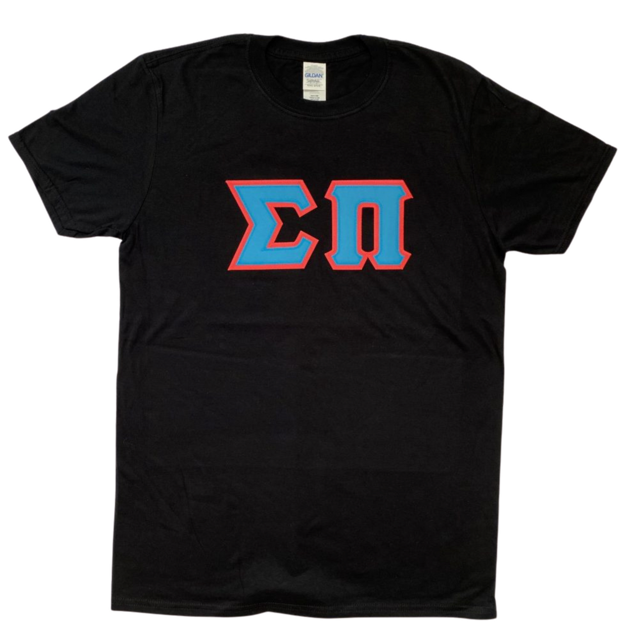Sigma Pi Stitched Letters | Cyan with Pink Border