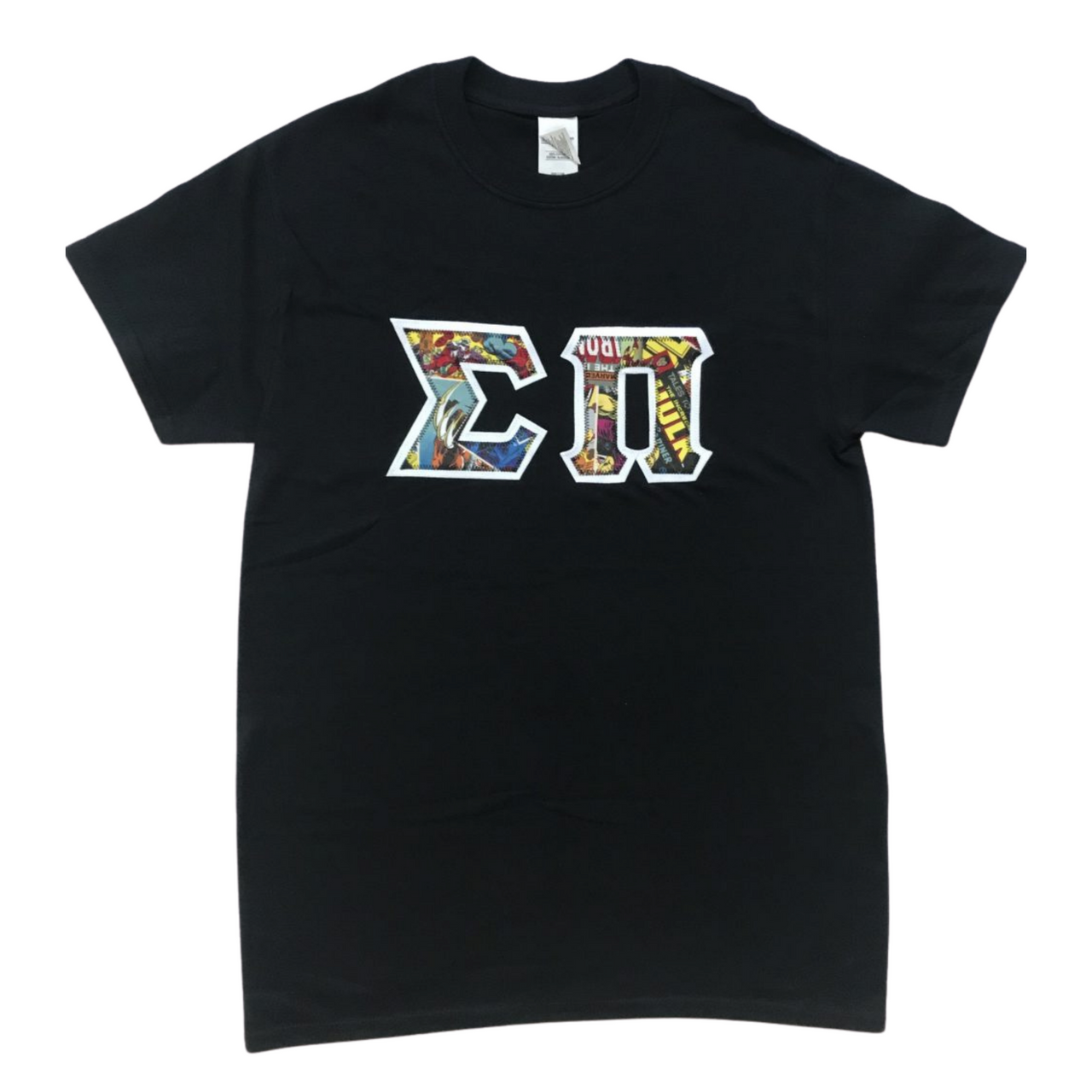 Sigma Pi Stitched Letter T-Shirt | Marvel Heroes Pattern