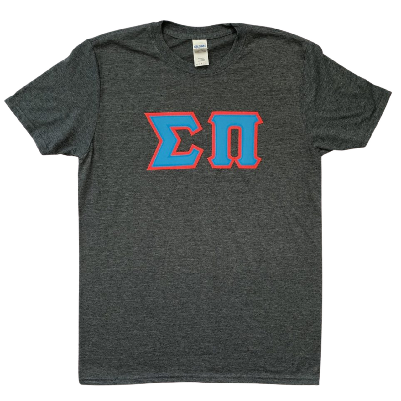 Sigma Pi Stitched Letters | Cyan with Pink Border