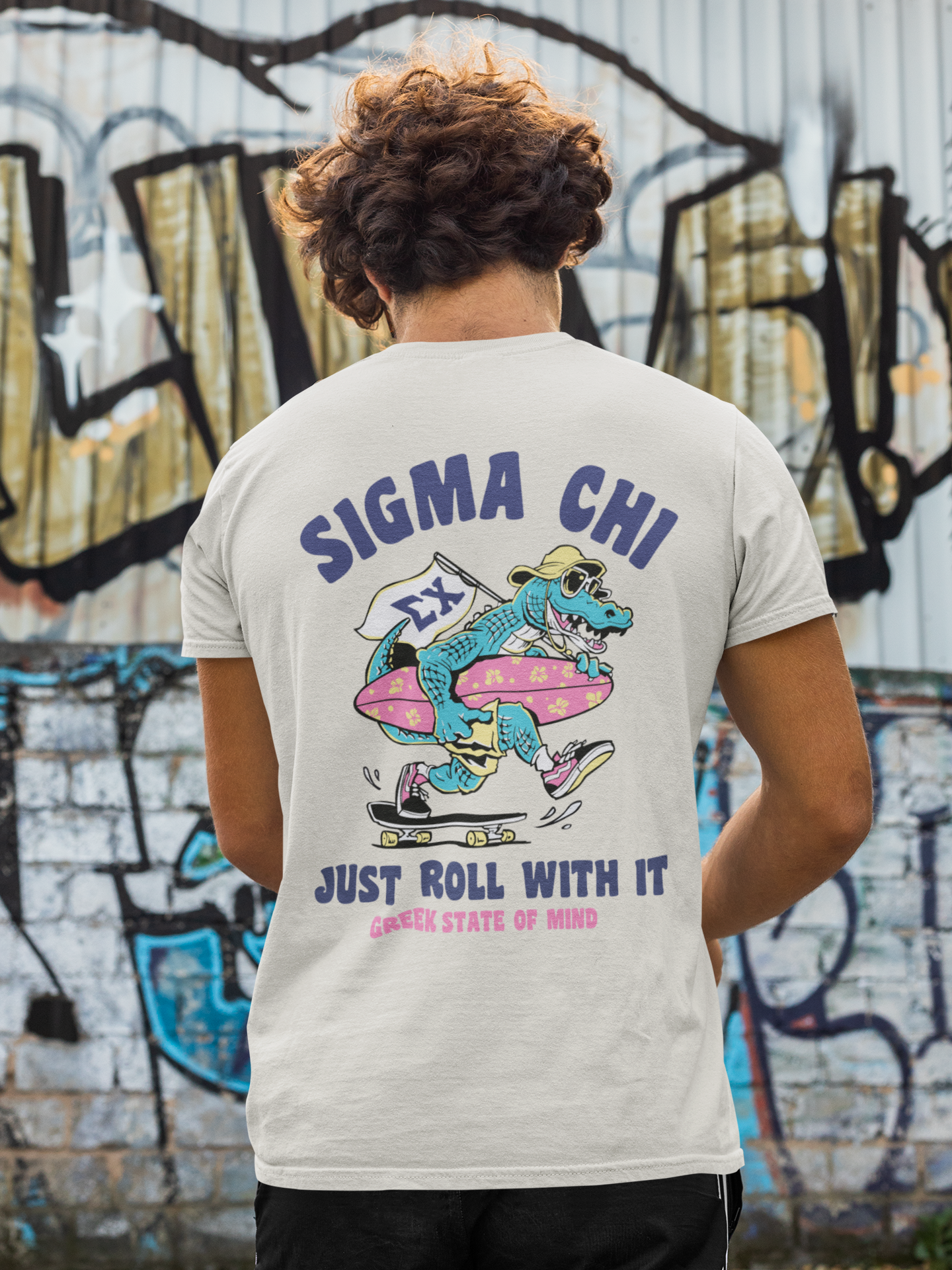 Sigma Chi Graphic T-Shirt | Alligator Skater | Sigma Chi Fraternity Apparel model 