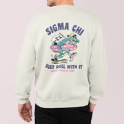Sigma Chi Graphic Crewneck Sweatshirt | Alligator Skater | Sigma Chi Fraternity Apparel back model 