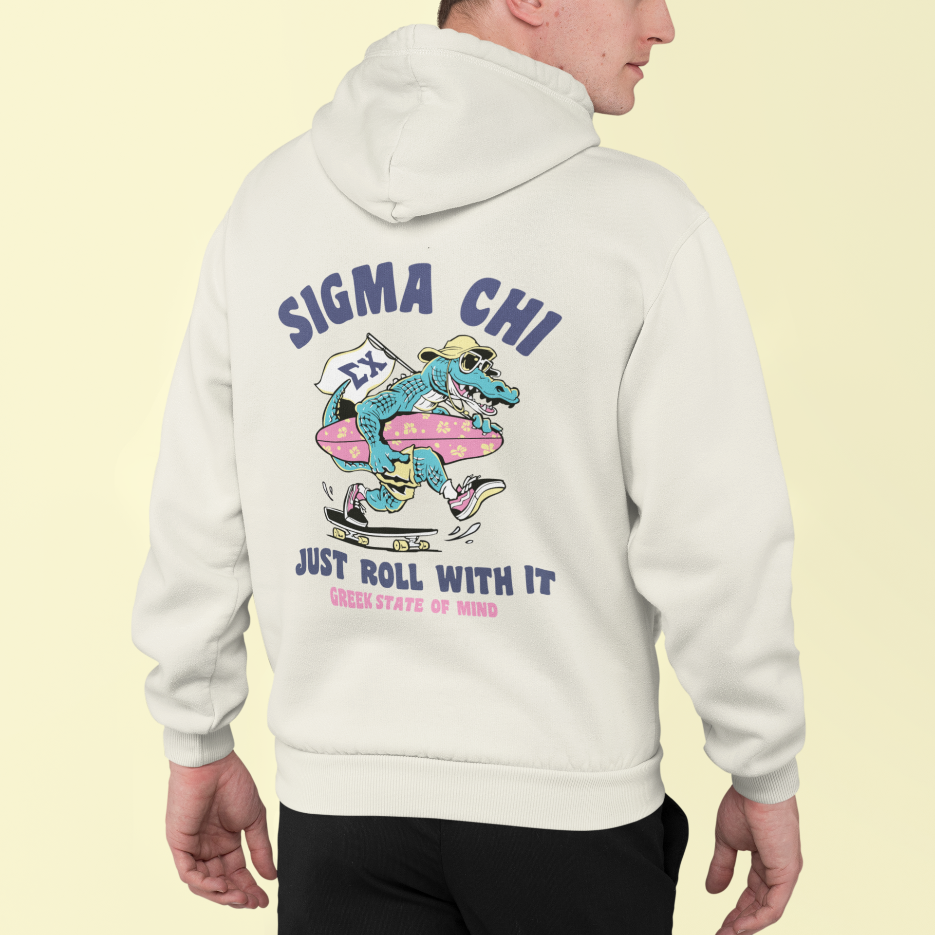 Sigma Chi Graphic Hoodie | Alligator Skater | Sigma Chi Fraternity Apparel model 