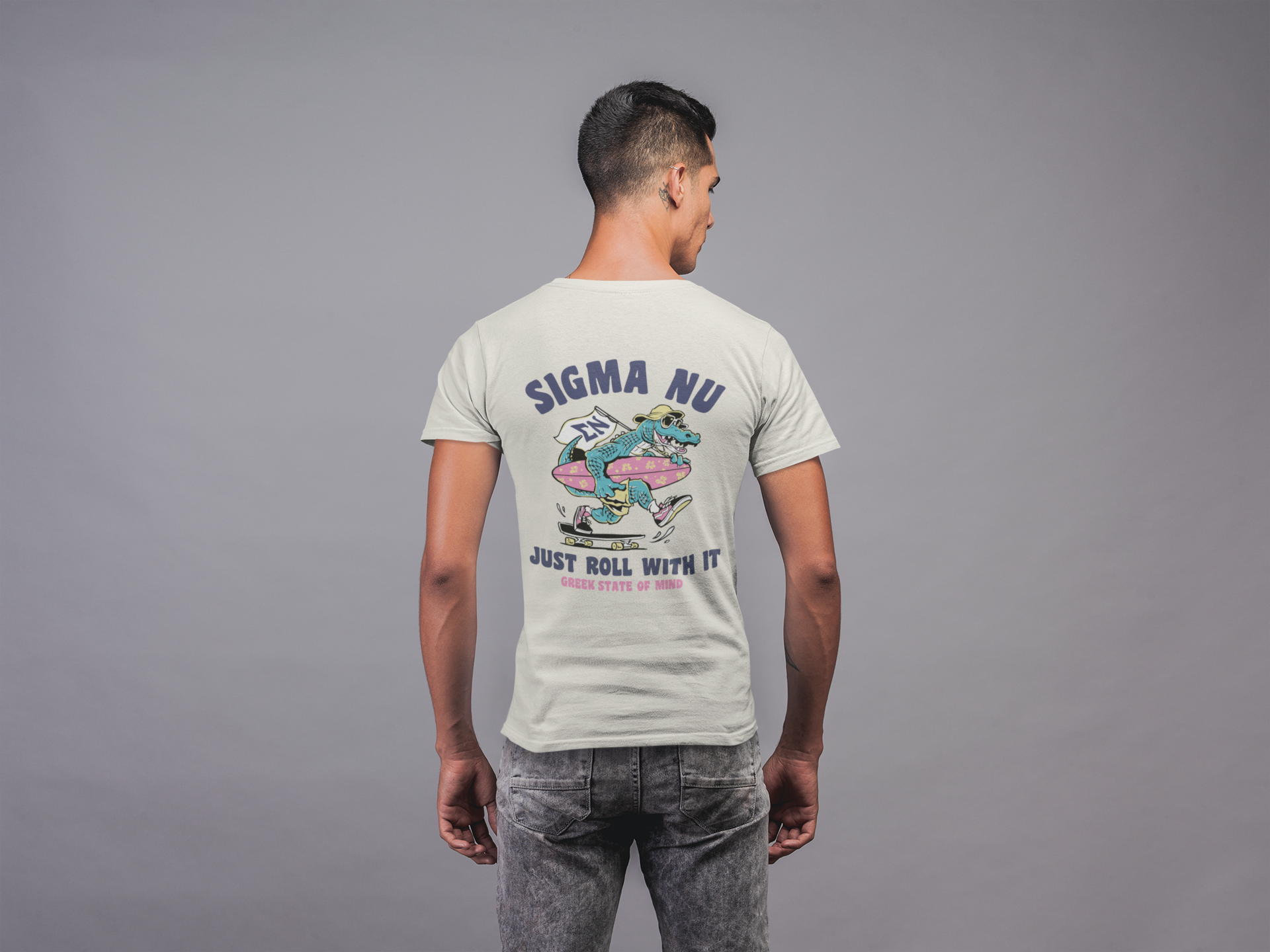 Sigma Nu Graphic T-Shirt | Alligator Skater | Sigma Nu Clothing, Apparel and Merchandise back model