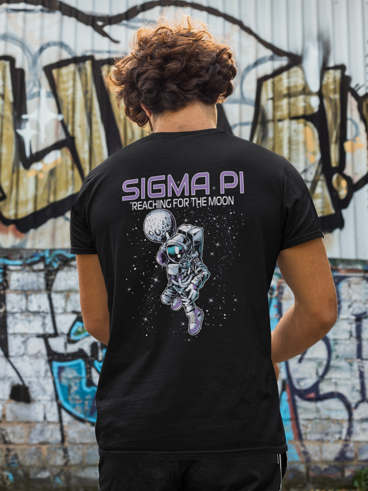 Sigma Pi Graphic T-Shirt | Space Baller | Sigma Pi Apparel and Merchandise model 