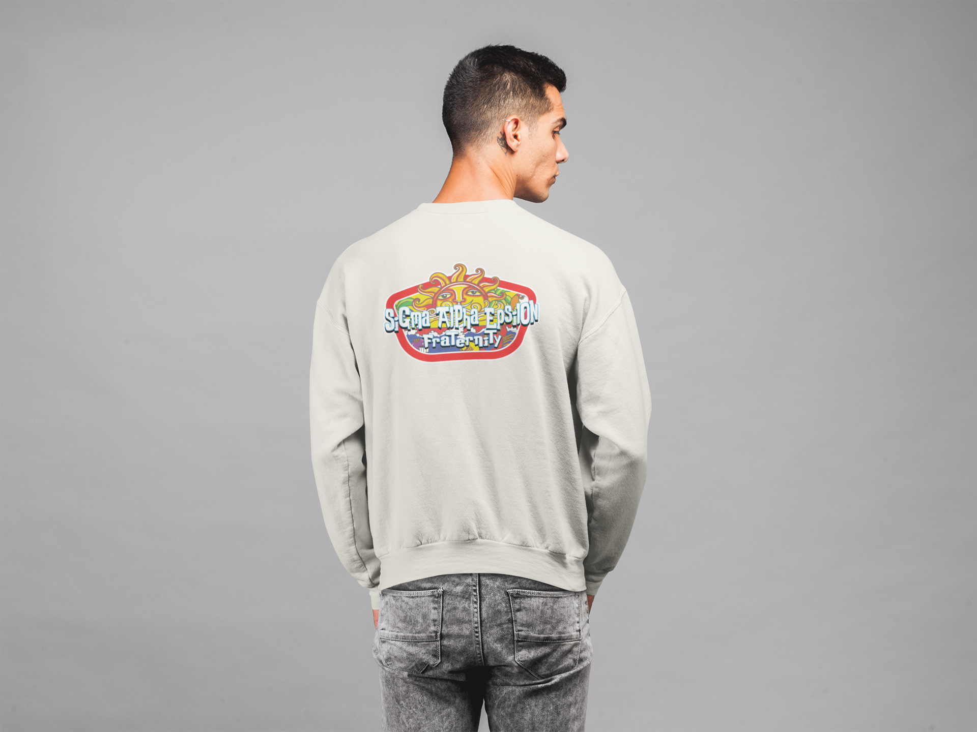 Sigma Alpha Epsilon Graphic Crewneck Sweatshirt | Summer Sol | Sigma Alpha Epsilon Clothing and Merchandise back model 