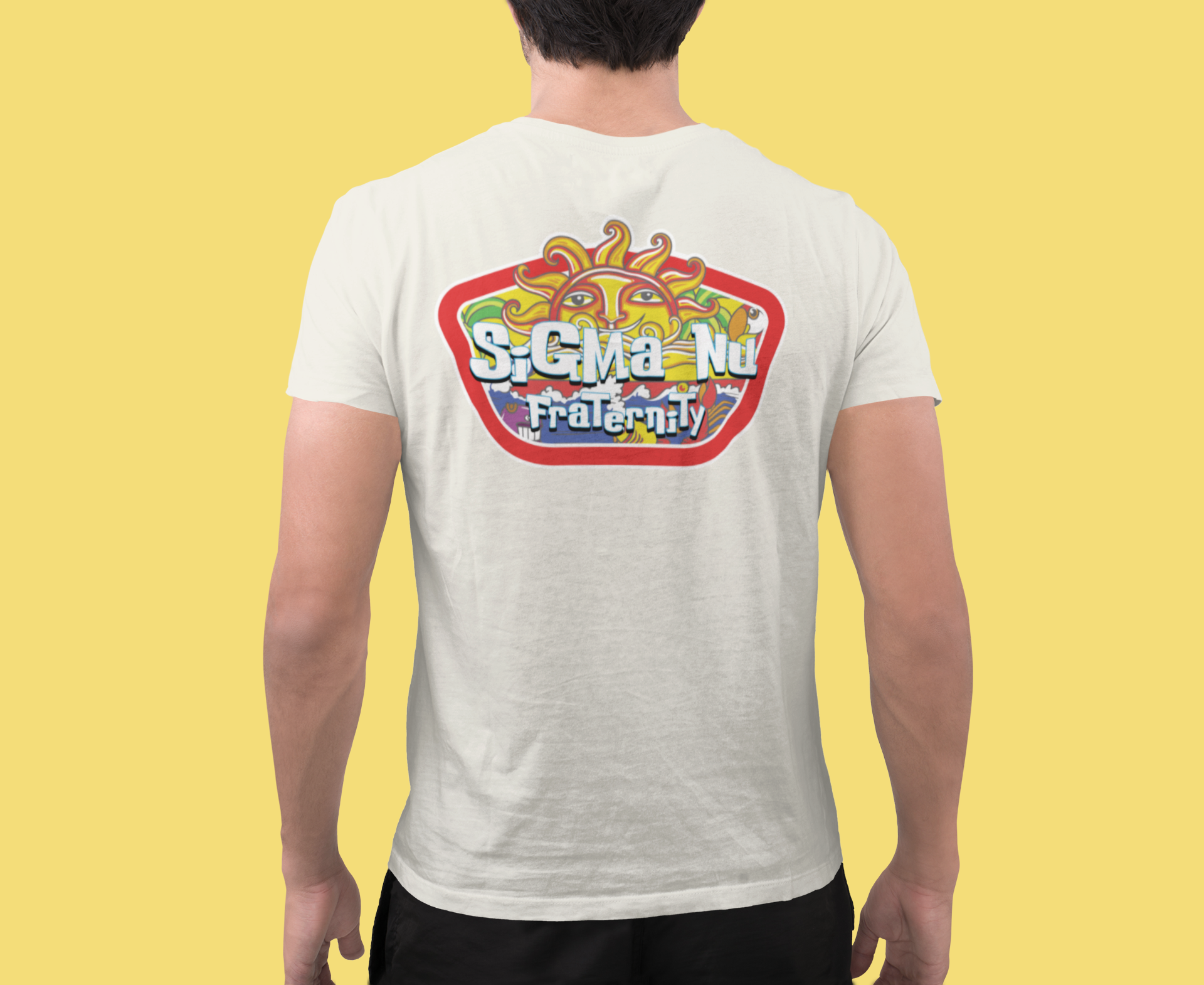 White Sigma Nu Graphic T-Shirt | Summer Sol | Sigma Nu Clothing, Apparel and Merchandise model 