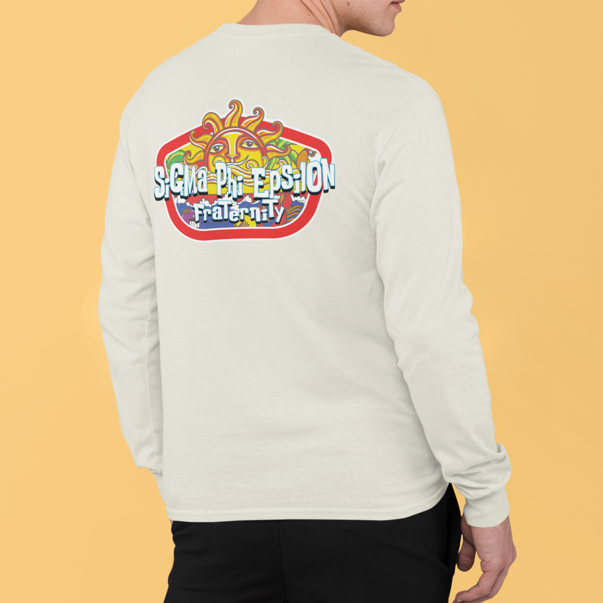 White Sigma Phi Epsilon Graphic Long Sleeve | Summer Sol | SigEp Fraternity Clothes and Merchandise model 