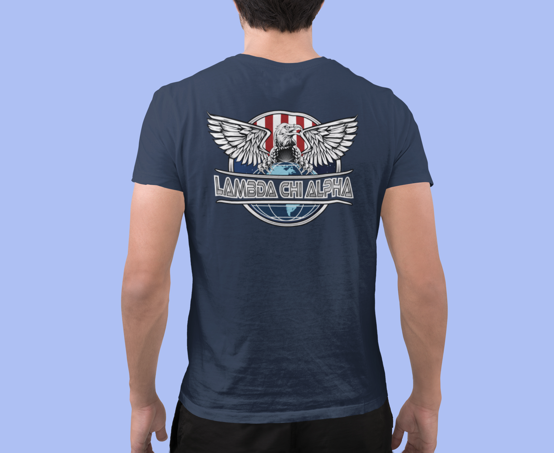 Navy Lambda Chi Alpha Graphic T-Shirt | The Fraternal Order | Lambda Chi Alpha Fraternity Shirt model 