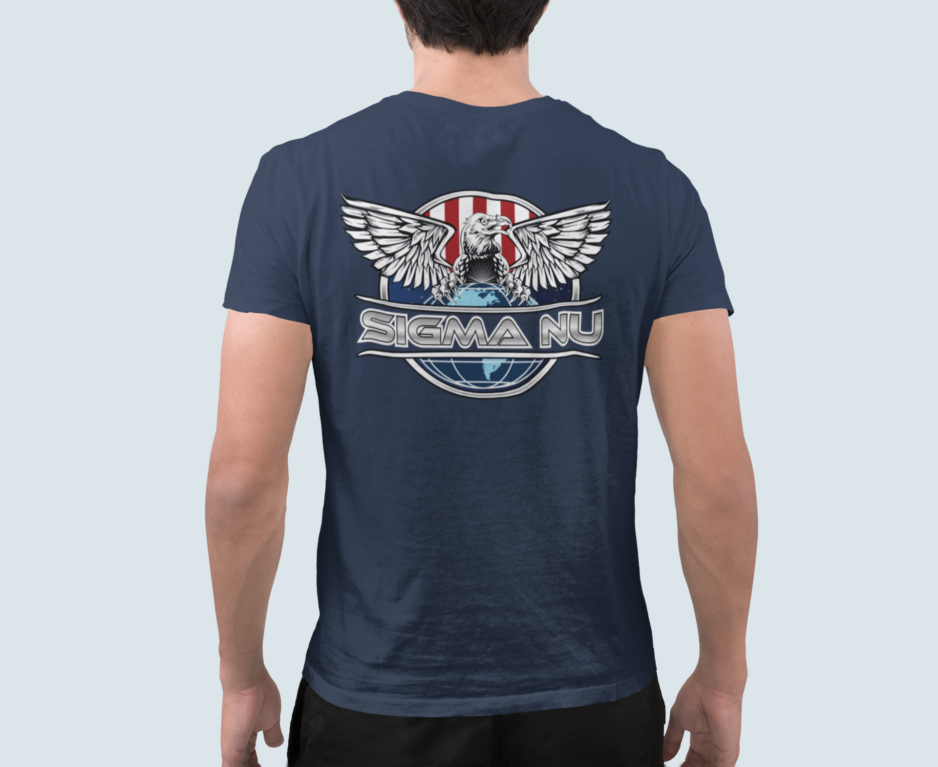 Navy Sigma Nu Graphic T-Shirt | The Fraternal Order |Sigma Nu Clothing, Apparel and Merchandise model 