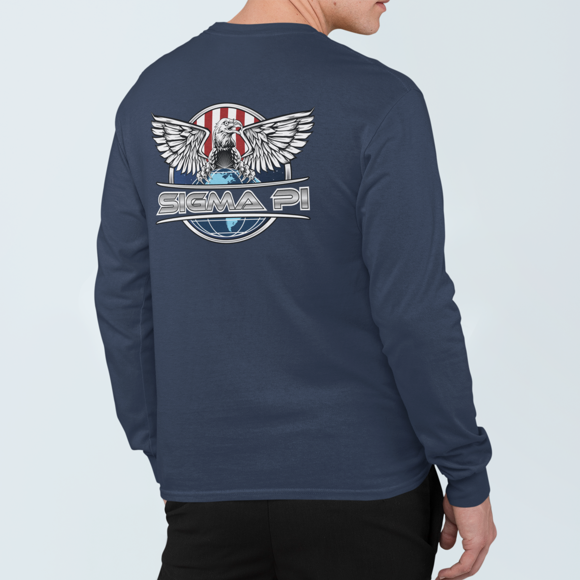 Navy Sigma Pi Graphic Long Sleeve | The Fraternal Order | Sigma Pi Apparel and Merchandise model 