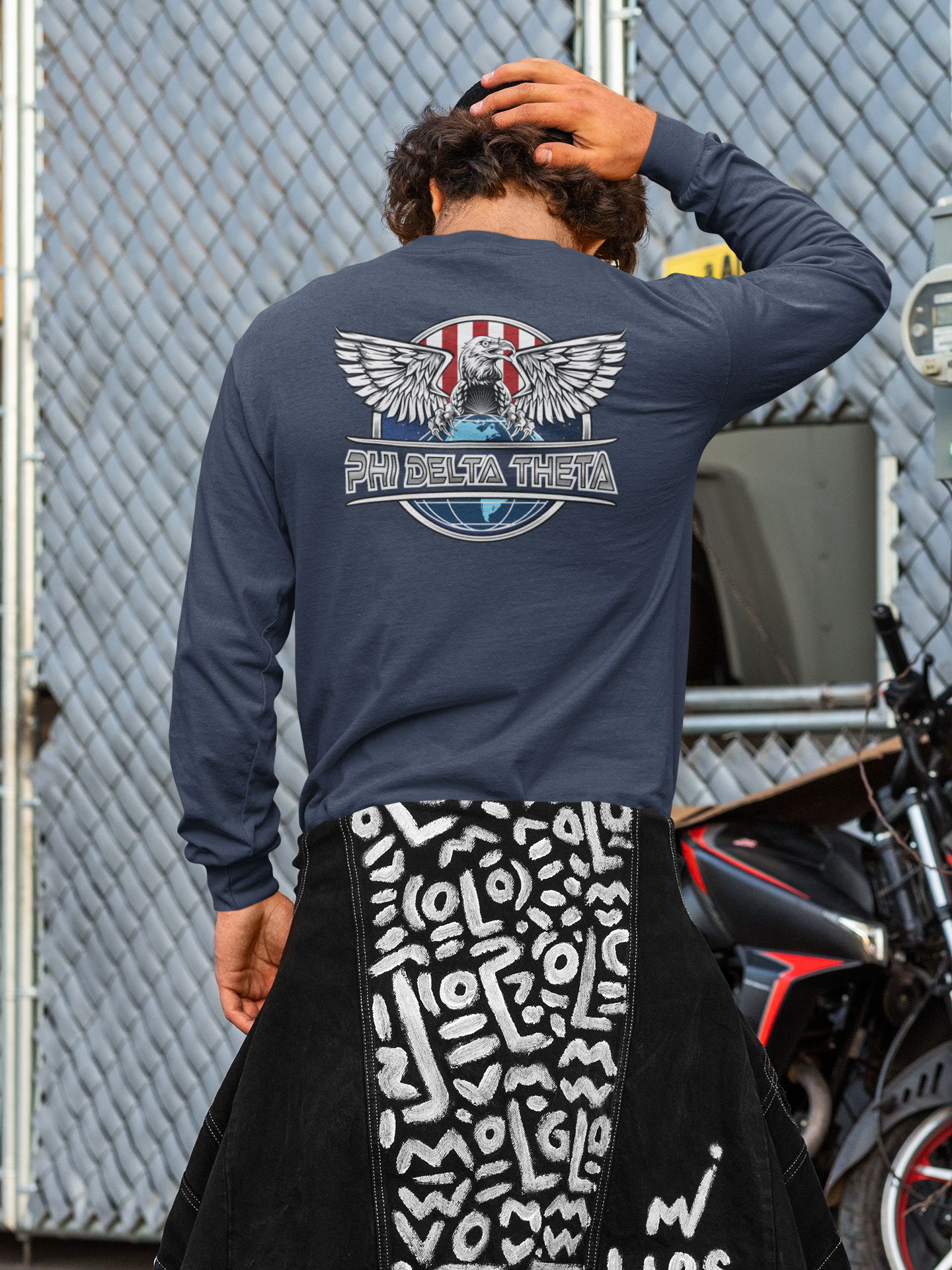 navy Phi Delta Theta Graphic Long Sleeve | The Fraternal Order | phi delta theta fraternity greek apparel back model