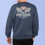 Navy Lambda Chi Alpha Graphic Crewneck Sweatshirt | The Fraternal Order | Lambda Chi Alpha Fraternity Shirt back model 
