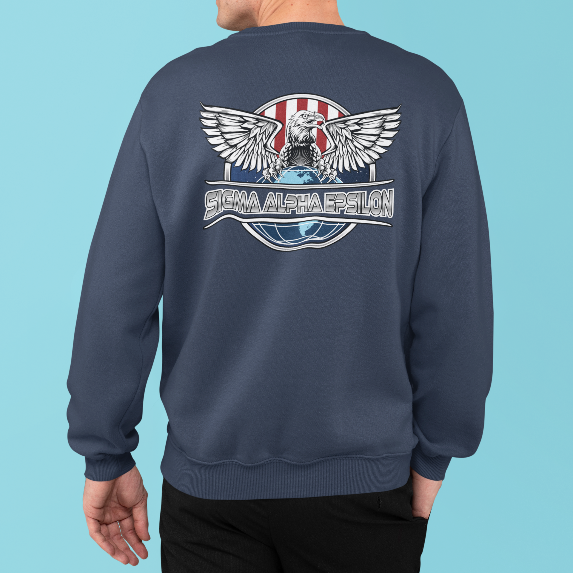 Navy Sigma Alpha Epsilon Graphic Crewneck Sweatshirt | The Fraternal Order | Sigma Alpha Epsilon Clothing and Merchandise back model 