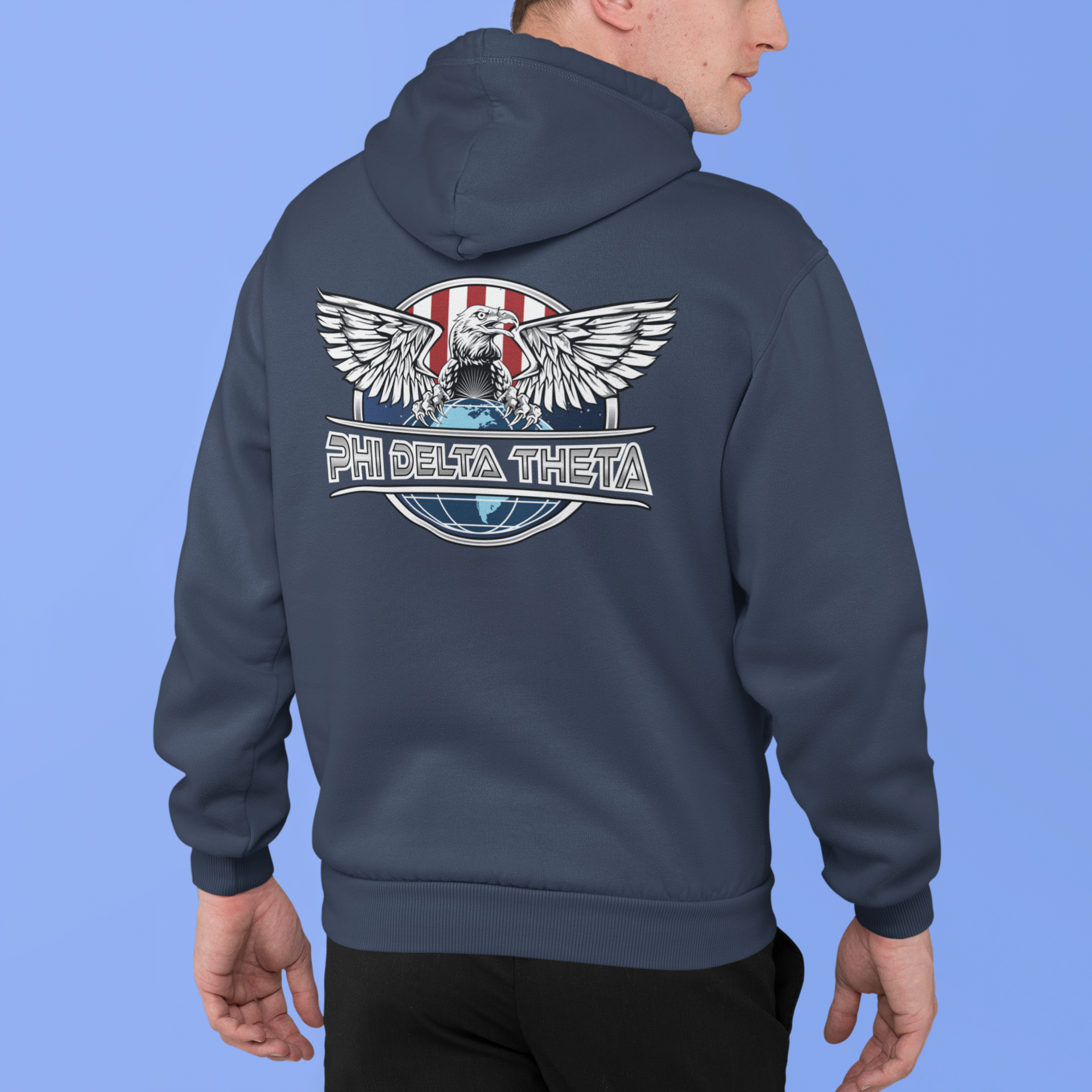 navy Phi Delta Theta Graphic Hoodie | The Fraternal Order | phi delta theta fraternity greek apparel  back model 