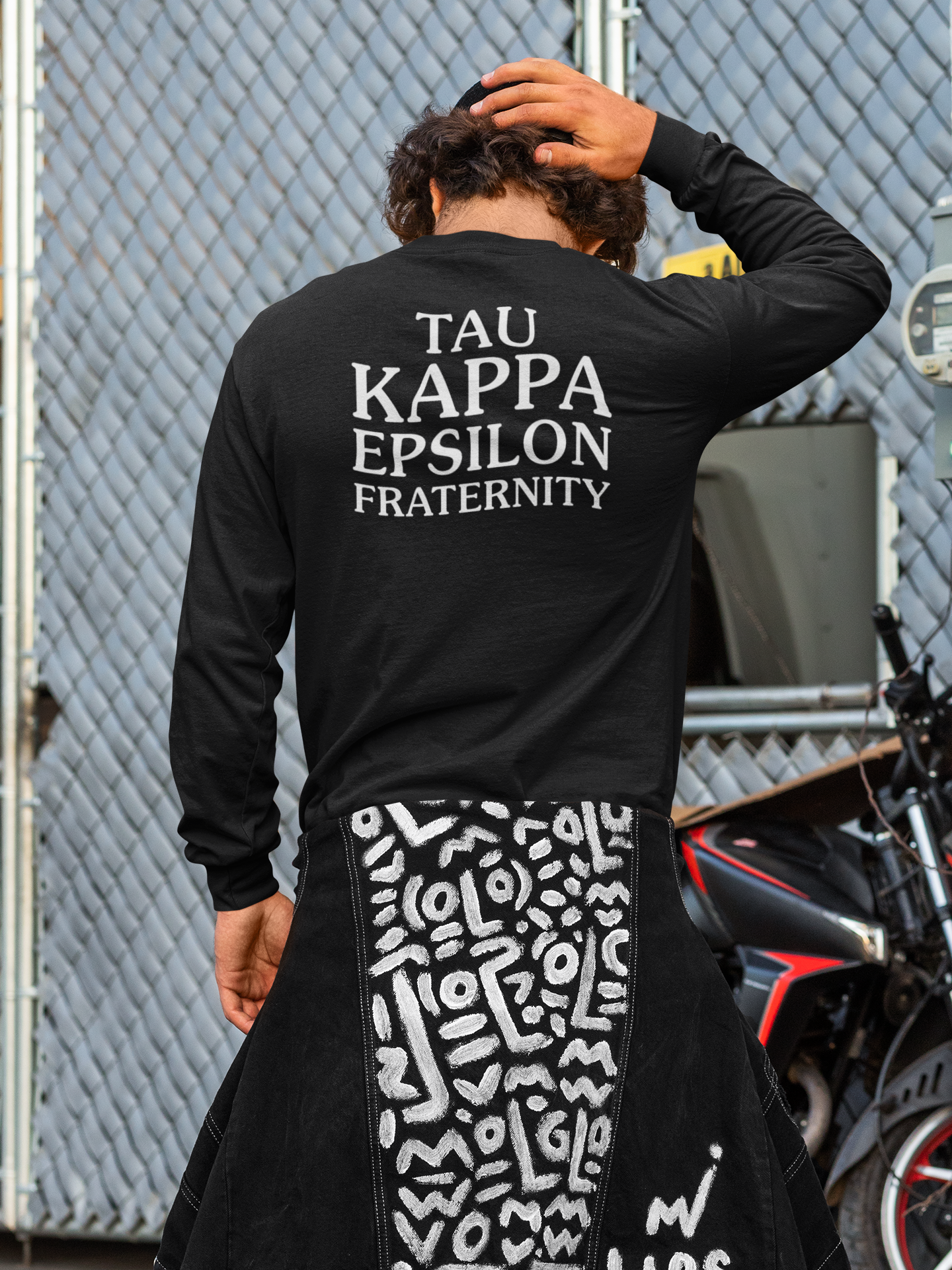Black Tau Kappa Epsilon Graphic Long Sleeve T-Shirt | TKE Social Club | TKE Clothing and Merchandise model 