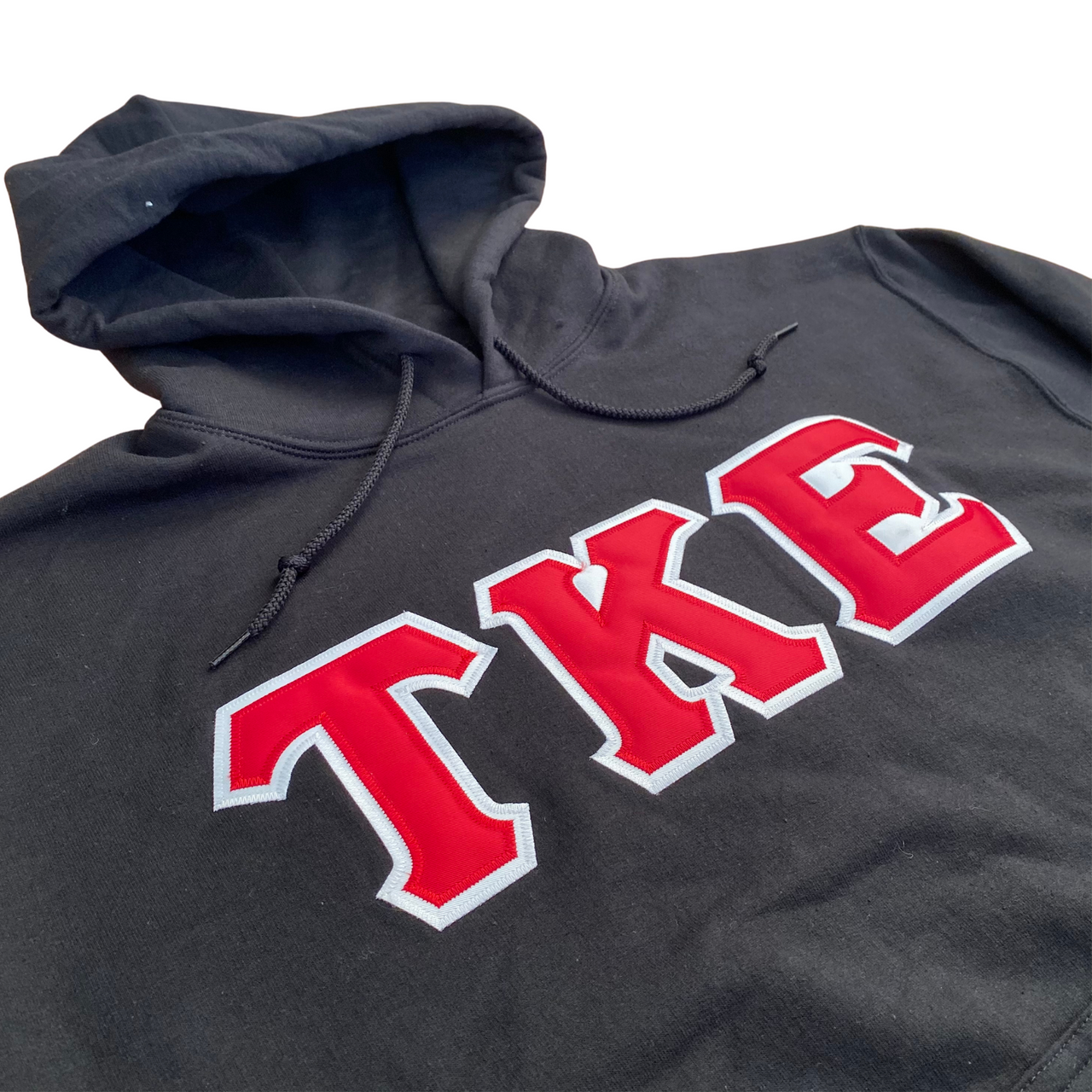 Tau Kappa Epsilon Stitched Letter Hoodie | Black | Red with White Border