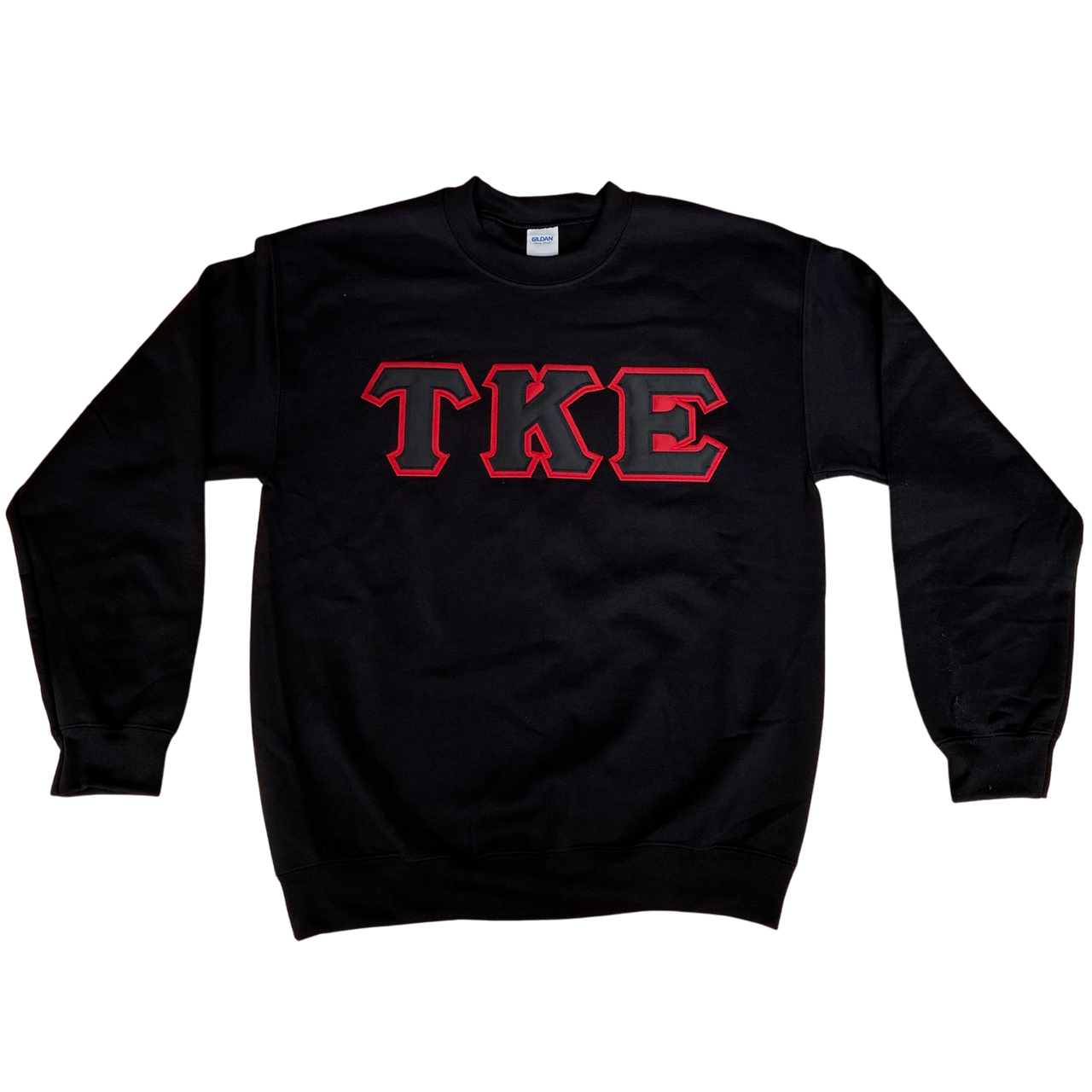 Tau Kappa Epsilon Stitched Letter Crewneck | Black | Black with Red Border
