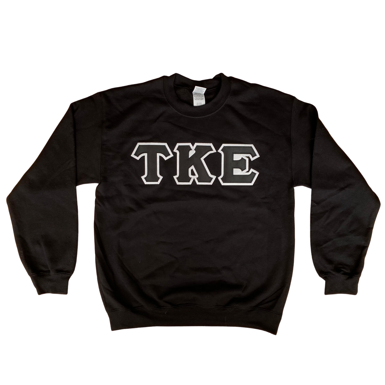 Tau Kappa Epsilon Stitched Letter Crewneck | Black | Black with White Border