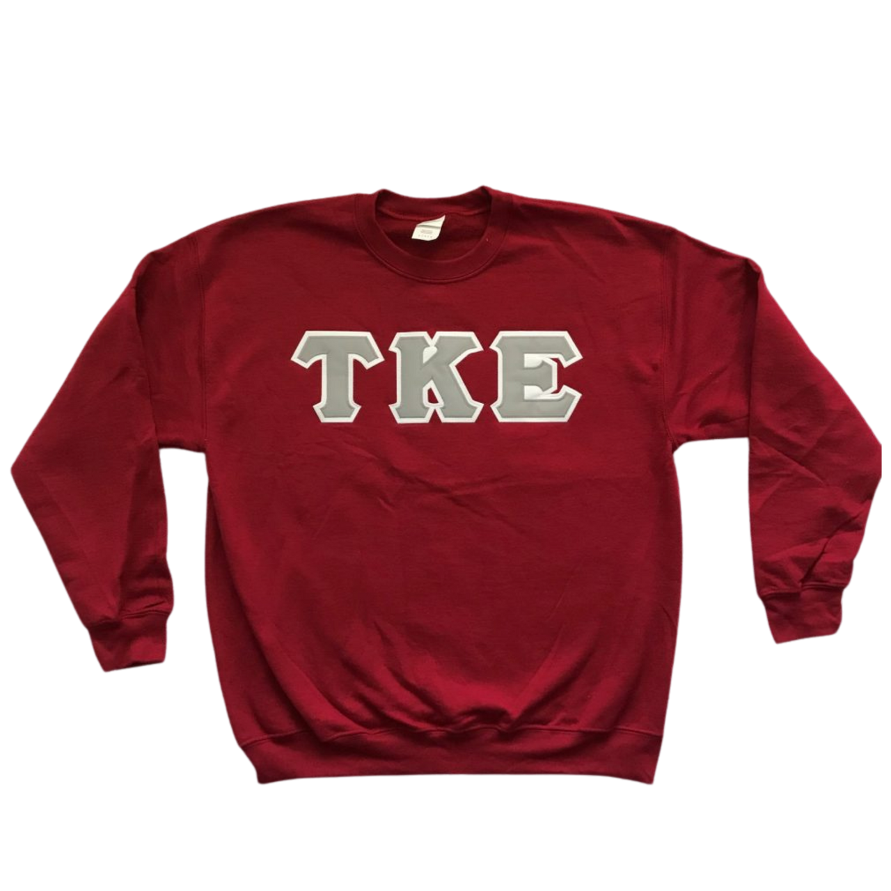 Tau Kappa Epsilon Stitched Letter Crewneck | Cardinal Red | Gray with White Border