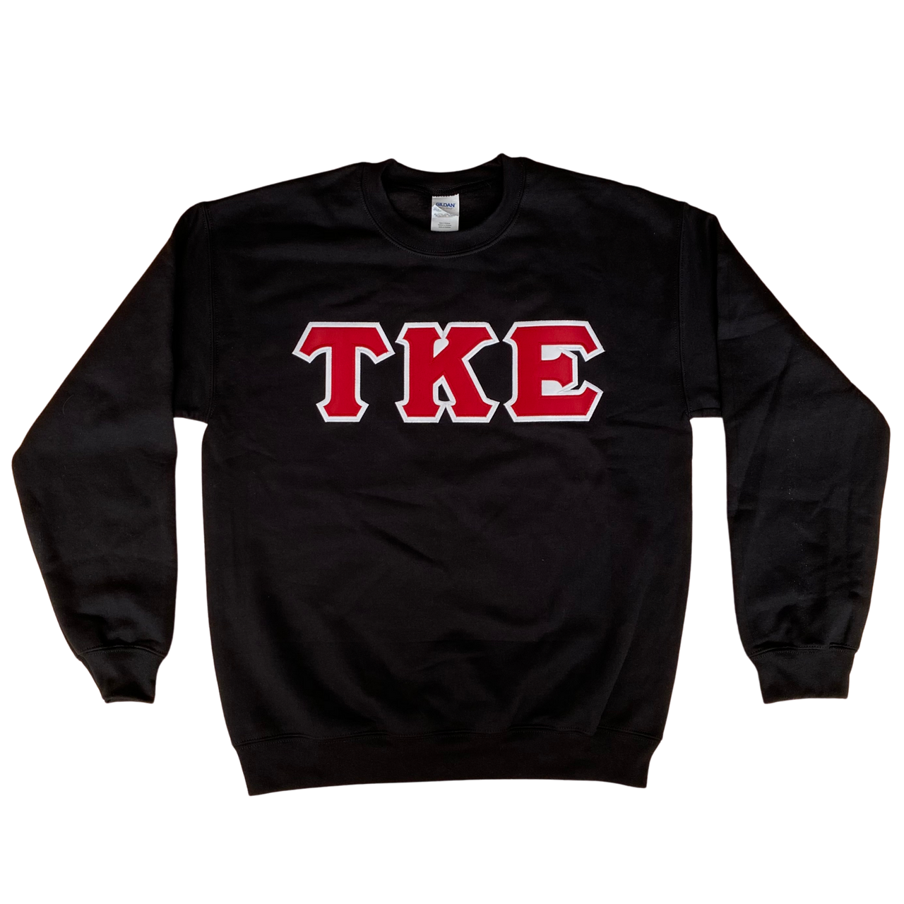 Tau Kappa Epsilon Stitched Letter Crewneck | Black | Red with White Border