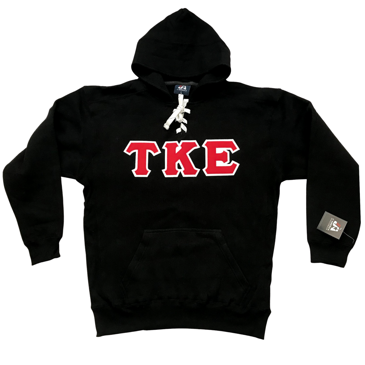 Tau Kappa Epsilon Stitched Letter Hockey Hoodie | Black | Red with White Border