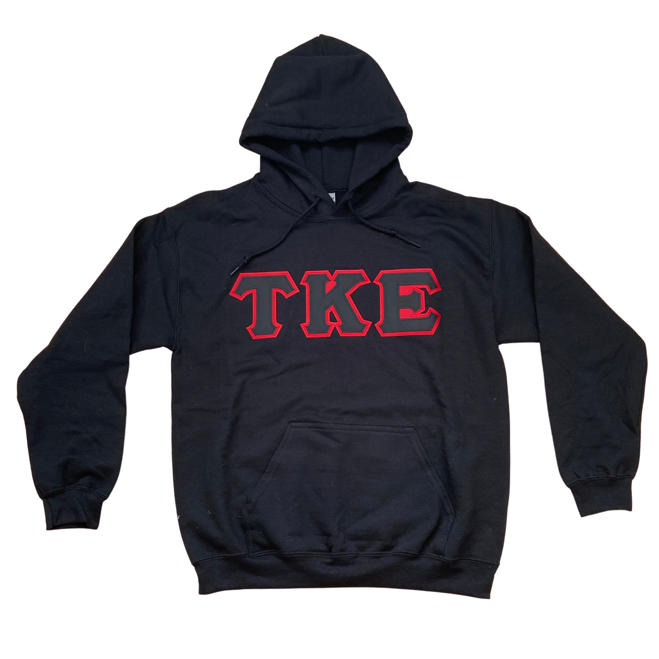 Tau Kappa Epsilon Stitched Letter Hoodie | Black | Black with Red Border