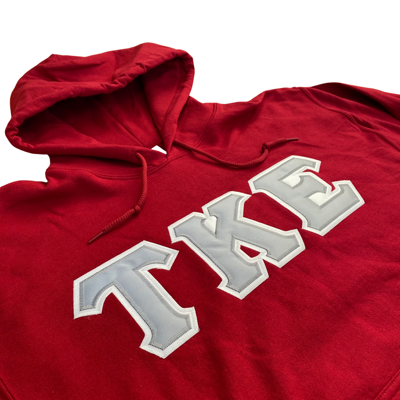 Tau Kappa Epsilon Stitched Letter Hoodie | Cardinal Red | Gray with White Border