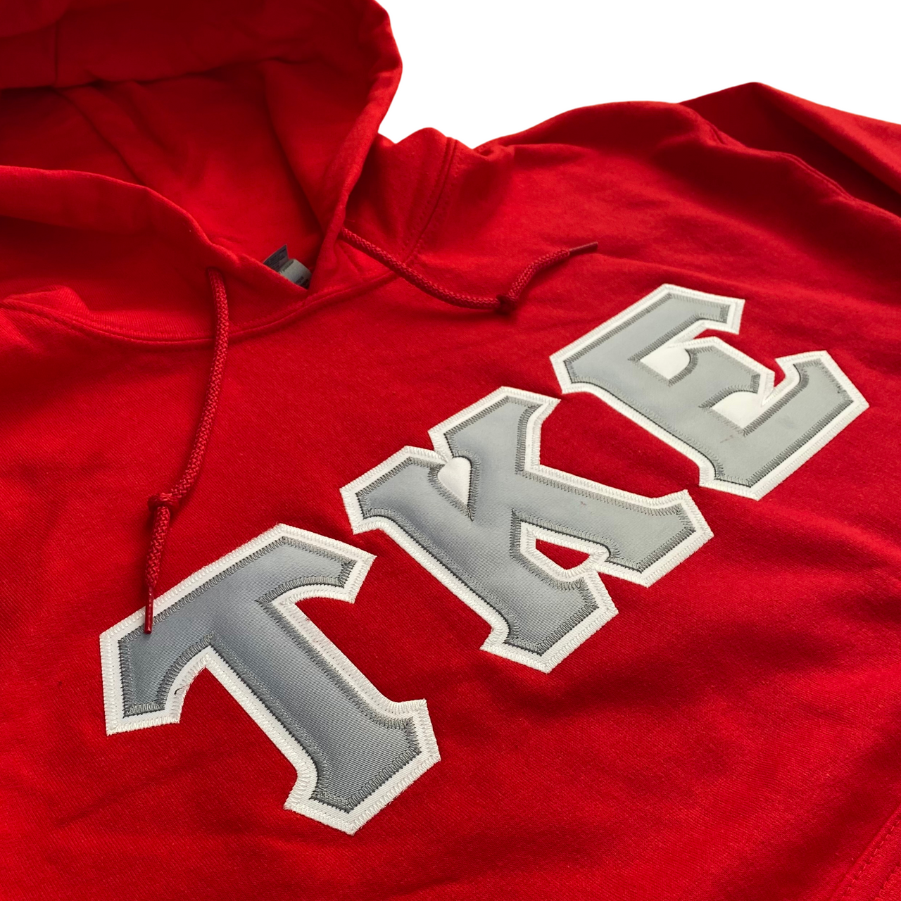 Tau Kappa Epsilon Stitched Letter Hoodie | Red | Gray with White Border