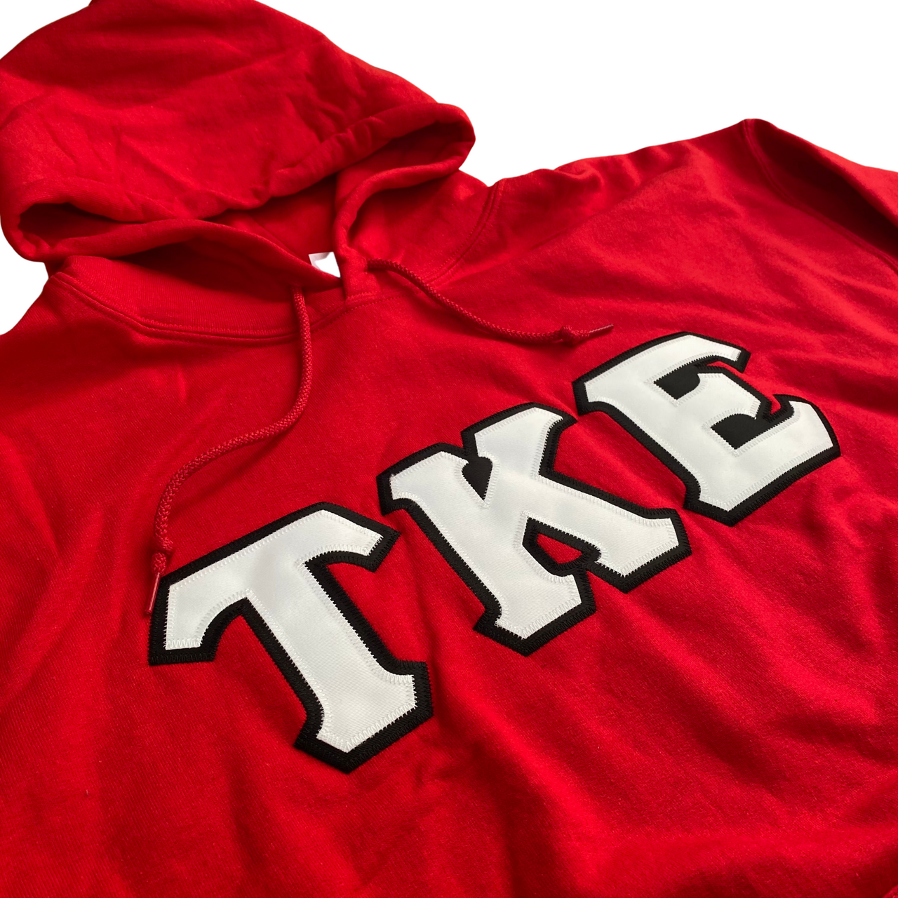 Tau Kappa Epsilon Stitched Letter Hoodie | Red | White with Black Border