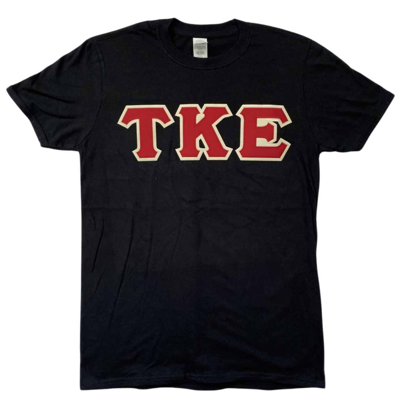 Tau Kappa Epsilon Stitched Letter T-Shirt | Black | Burgundy with Cream Border
