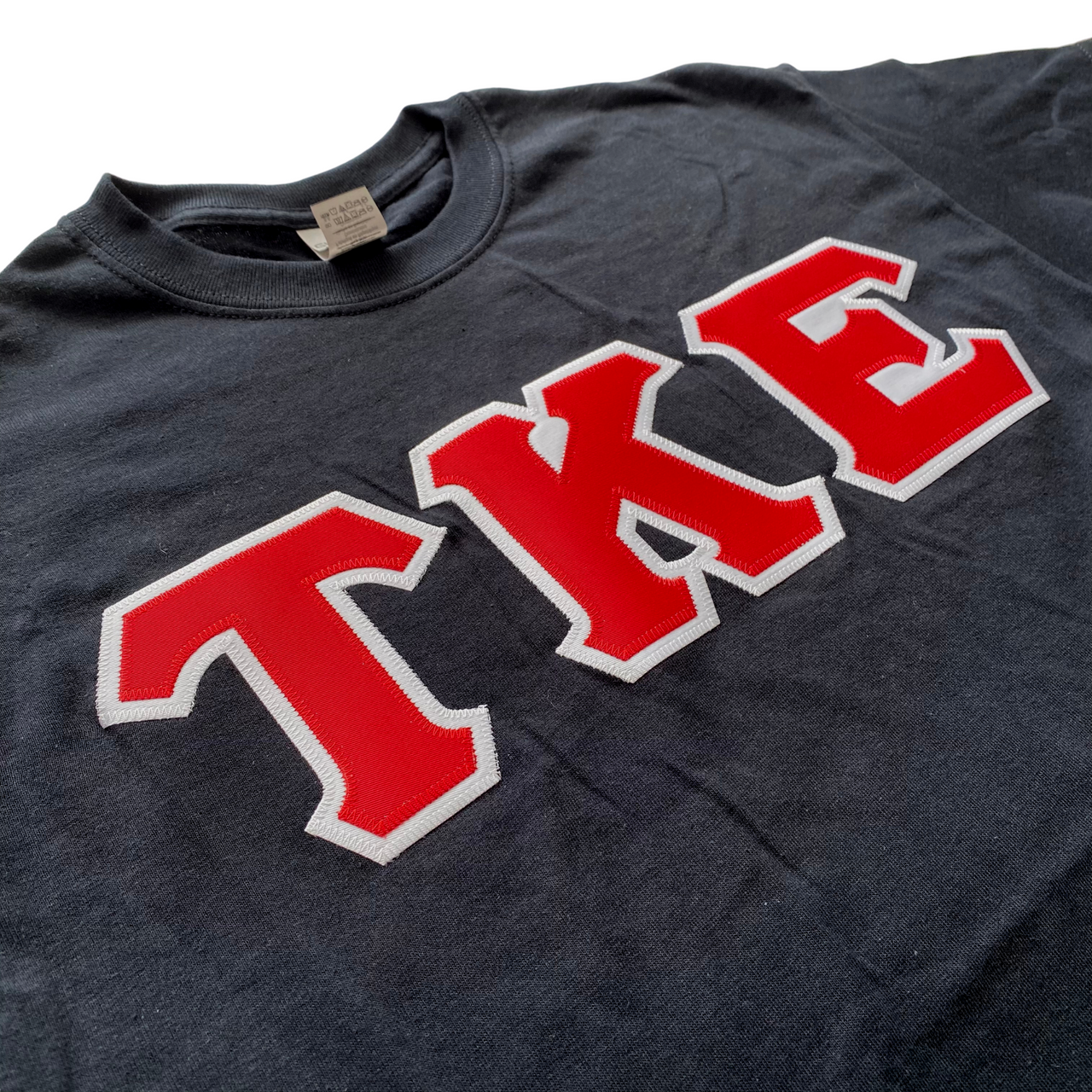 Tau Kappa Epsilon Stitched Letter T-Shirt | Black | Red with White Border