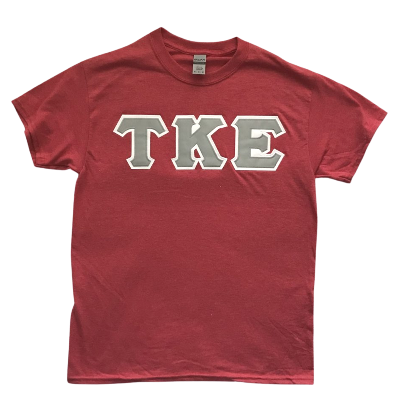 Tau Kappa Epsilon Stitched Letter T-Shirt | Heather Red | Gray with White Border