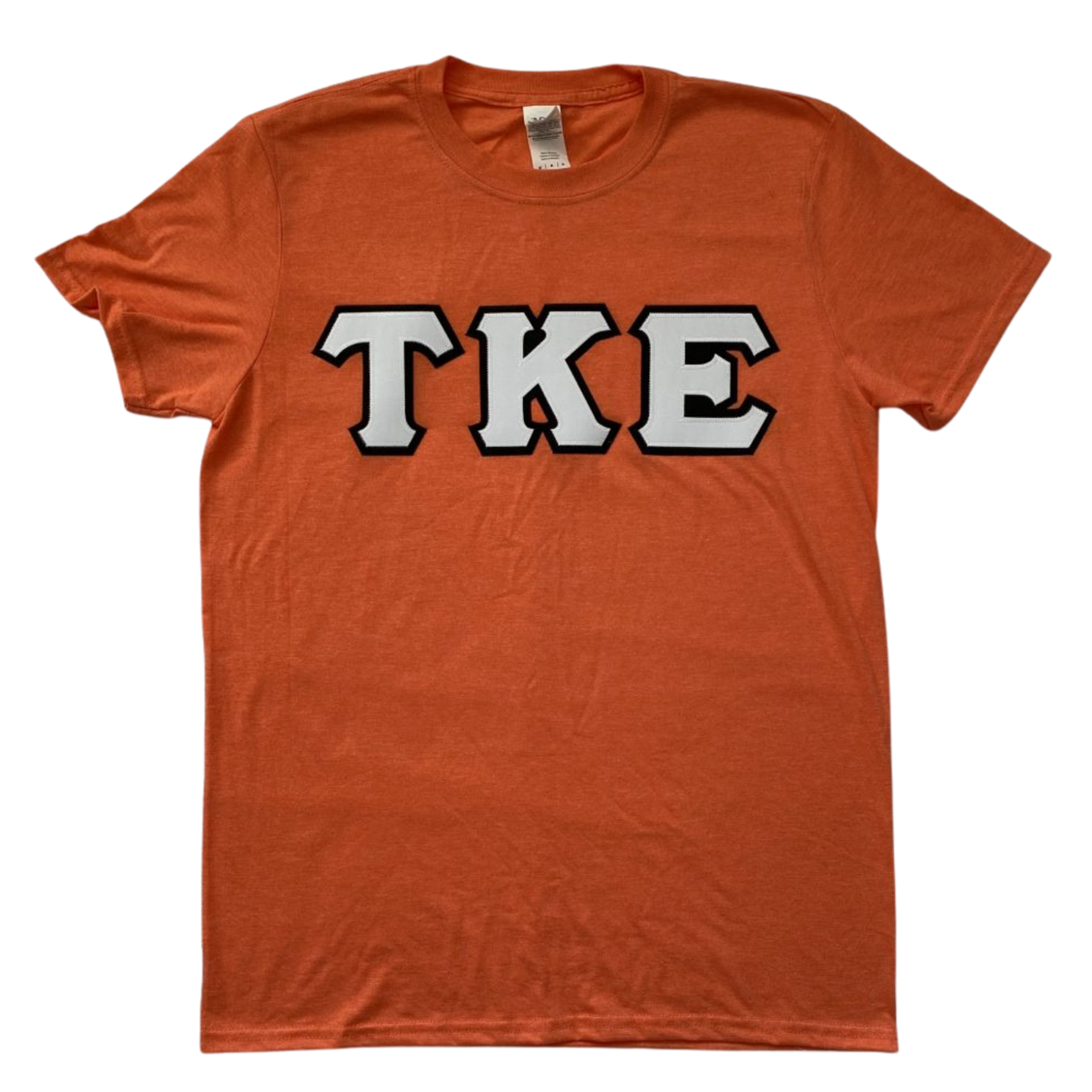 Tau Kappa Epsilon Stitched Letter T-Shirt | Heather Orange | White with Black Border