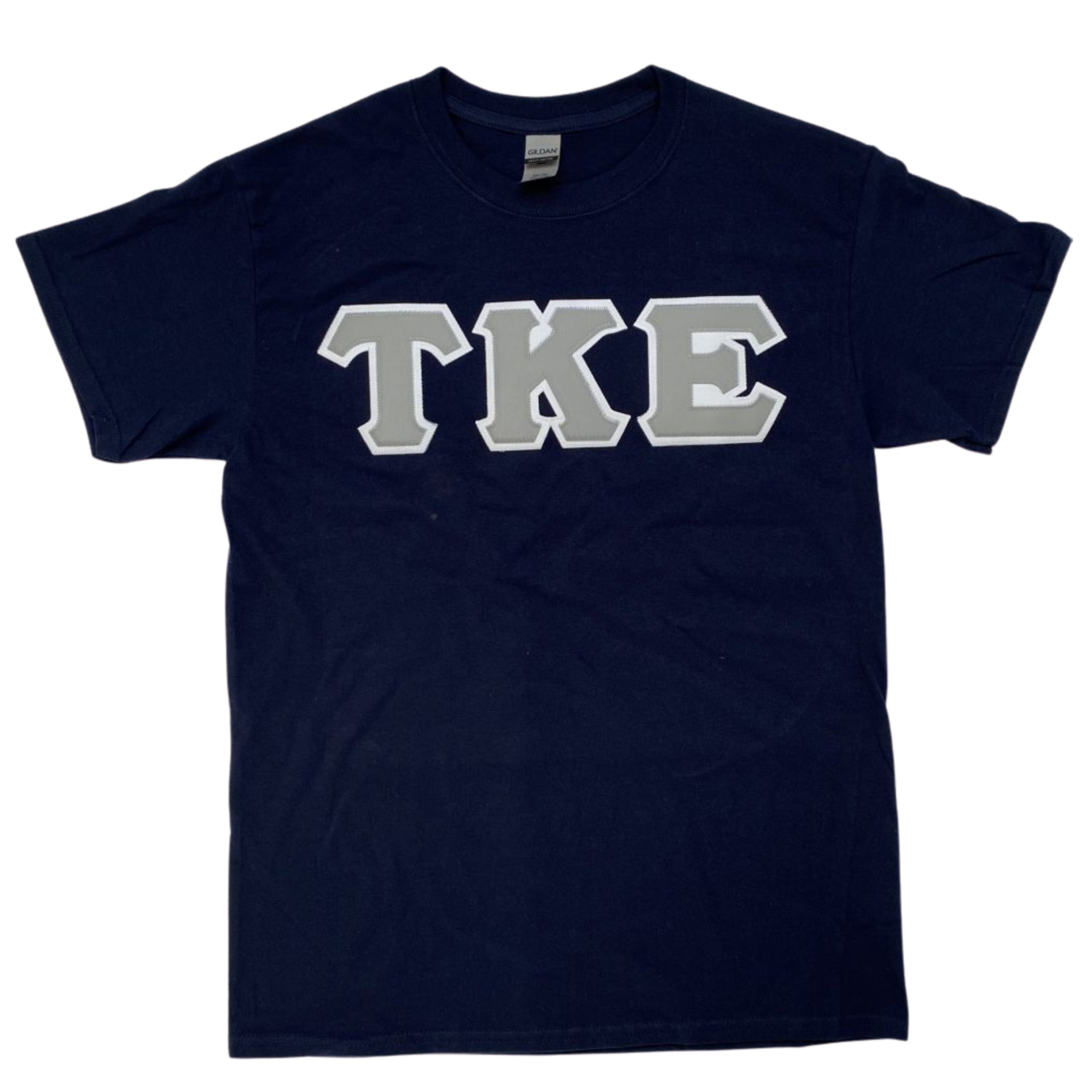 Tau Kappa Epsilon Stitched Letter T-Shirt | Navy | Gray with White Border