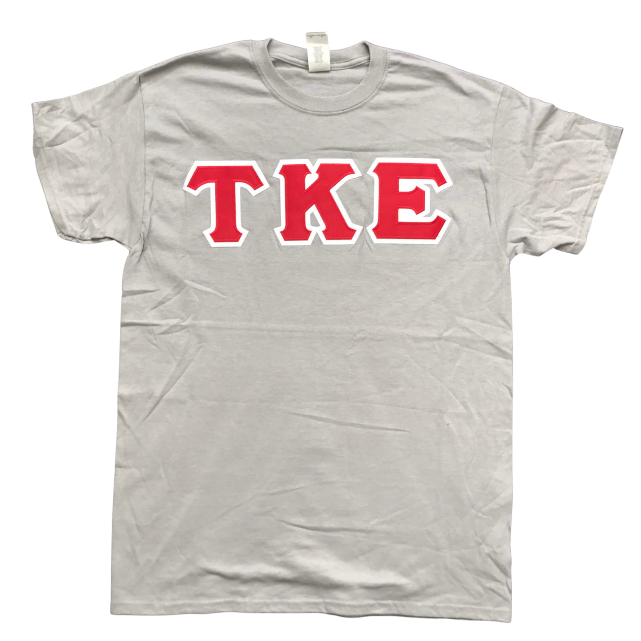 Tau Kappa Epsilon Stitched Letter T-Shirt | Gravel | Red with White Border