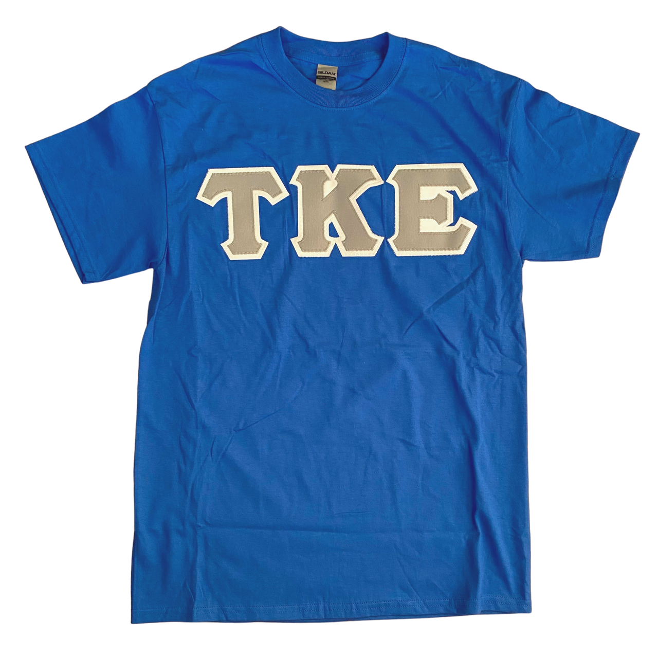 Tau Kappa Epsilon Stitched Letter T-Shirt | Royal Blue | Gray with White Border