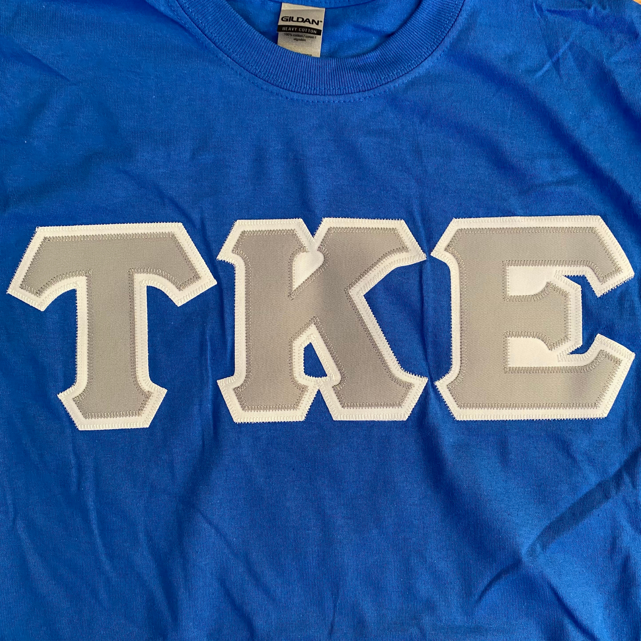 Tau Kappa Epsilon Stitched Letter T-Shirt | Royal Blue | Gray with White Border
