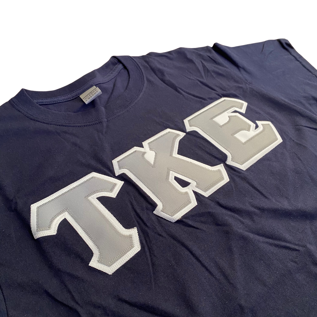 Tau Kappa Epsilon Stitched Letter T-Shirt | Navy | Gray with White Border