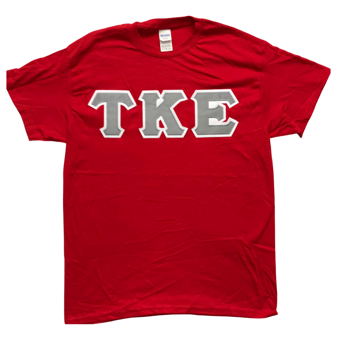 Tau Kappa Epsilon Stitched Letter T-Shirt | Red | Gray with White Border