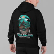 Alpha Sigma Phi Graphic Hoodie | Welcome to Paradise | Alpha Sigma Phi Fraternity Clothes back model 